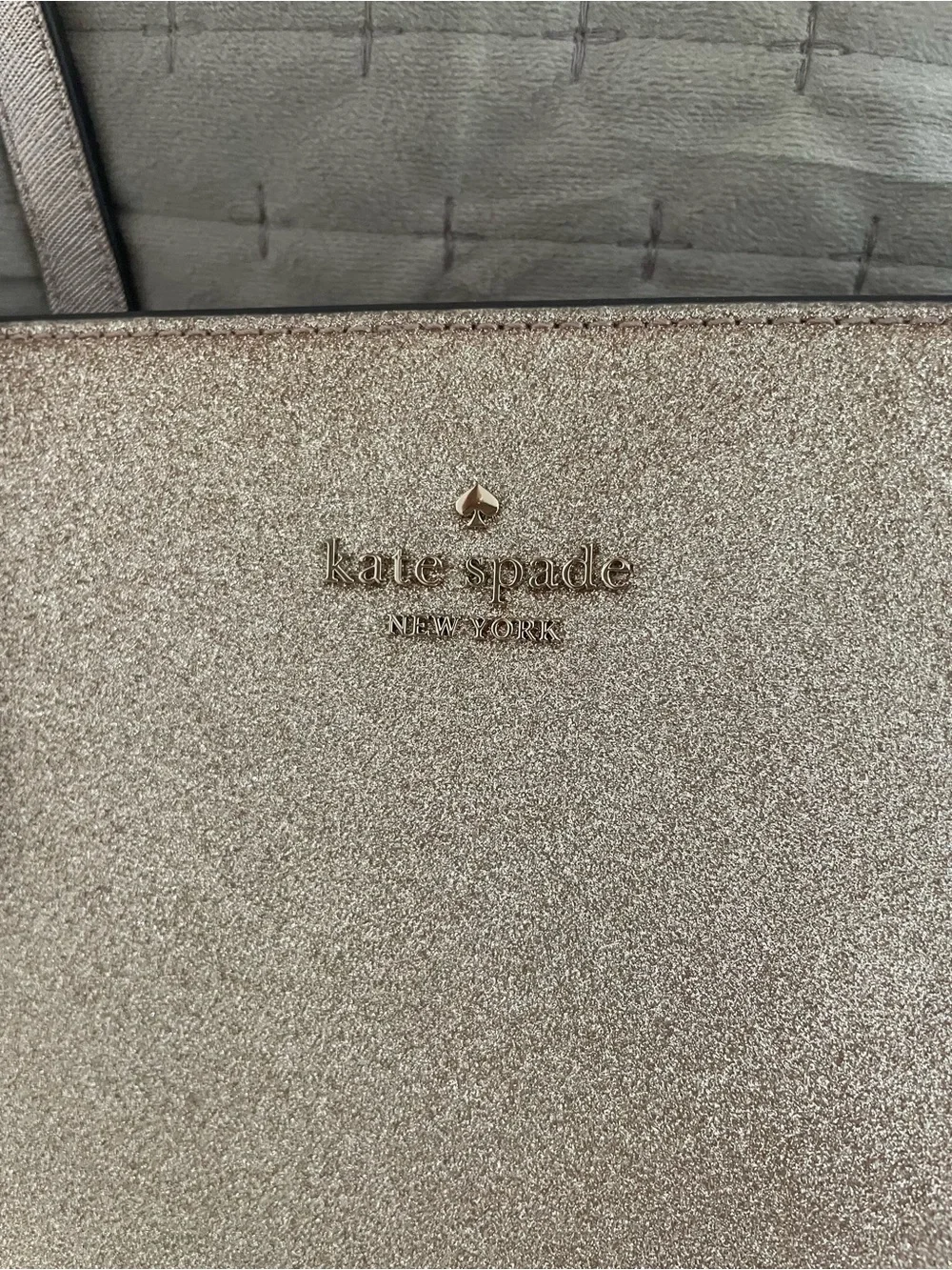 kate spade Metallic Champagne Glitter Tote with Cherry Charm